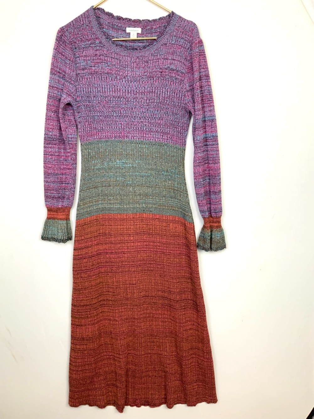 Sundance Medium Colorblock Multicolor Stripe Knit Sweater Maxi Dress Long Sleeve